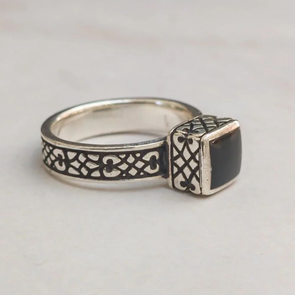 Sterling Silver 925 Onyx Ring | Size 5 ¼ | Silpada Maker